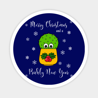 Merry Christmas And A Prickly New Year - Cute Cactus In Christmas Holly Pot Magnet